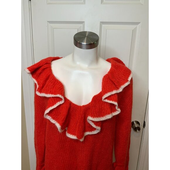 Andersson Bell Red Fabiana Ruffle Deep V-Neck Knit Sweater, Size M - Picture 3 of 9